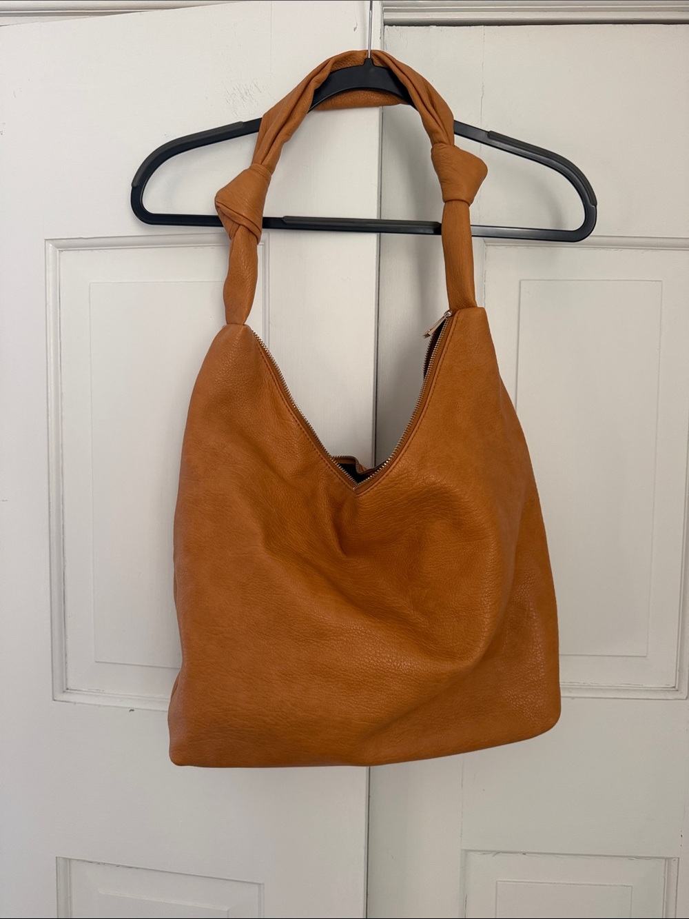 Street Level Cognac Knotted Leather Shoulder Bag